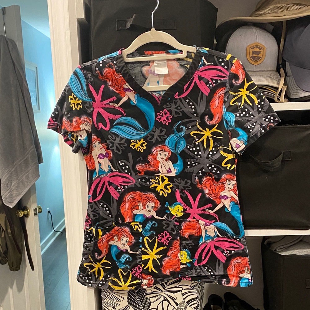 Disney Black and Multicolor Mermaid Scrub top